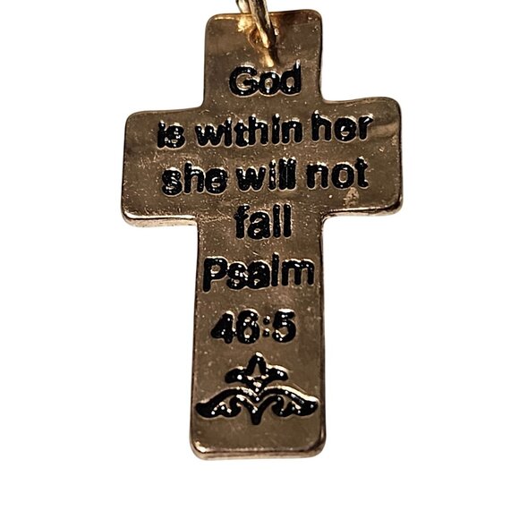 Goldtone Psalm 46:5 Cross Pendant Keychain Marbled Beige Acrylic Ring Religious - Picture 3 of 5